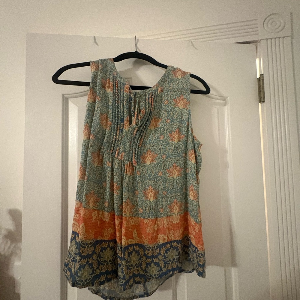 Floral Sleeveless Top - Orange and Blue